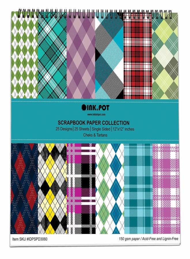 Inkdotpot مجموعة ورق قصاصات Inkdotpot، 25 ورقة بنقشة مربعات وتارتان، مقاس 12 بوصة × 12 بوصة، ورق قصاصات أحادي الجانب - ورق مقوى ملون، لوازم صناعة البطاقات والخلفيات الزخرفية - ورق للمذكرات والحرف اليدوية - Image 1